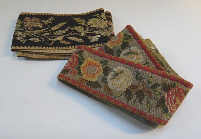 Appraisal: A pair of silkwork foliate embroidered panels circa cm and