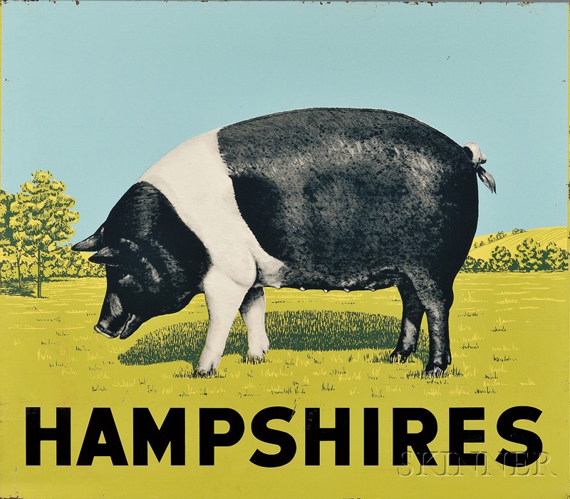 Appraisal: Enameled Lithographed Sheet Metal HAMPSHIRES Pig Farm Sign America th