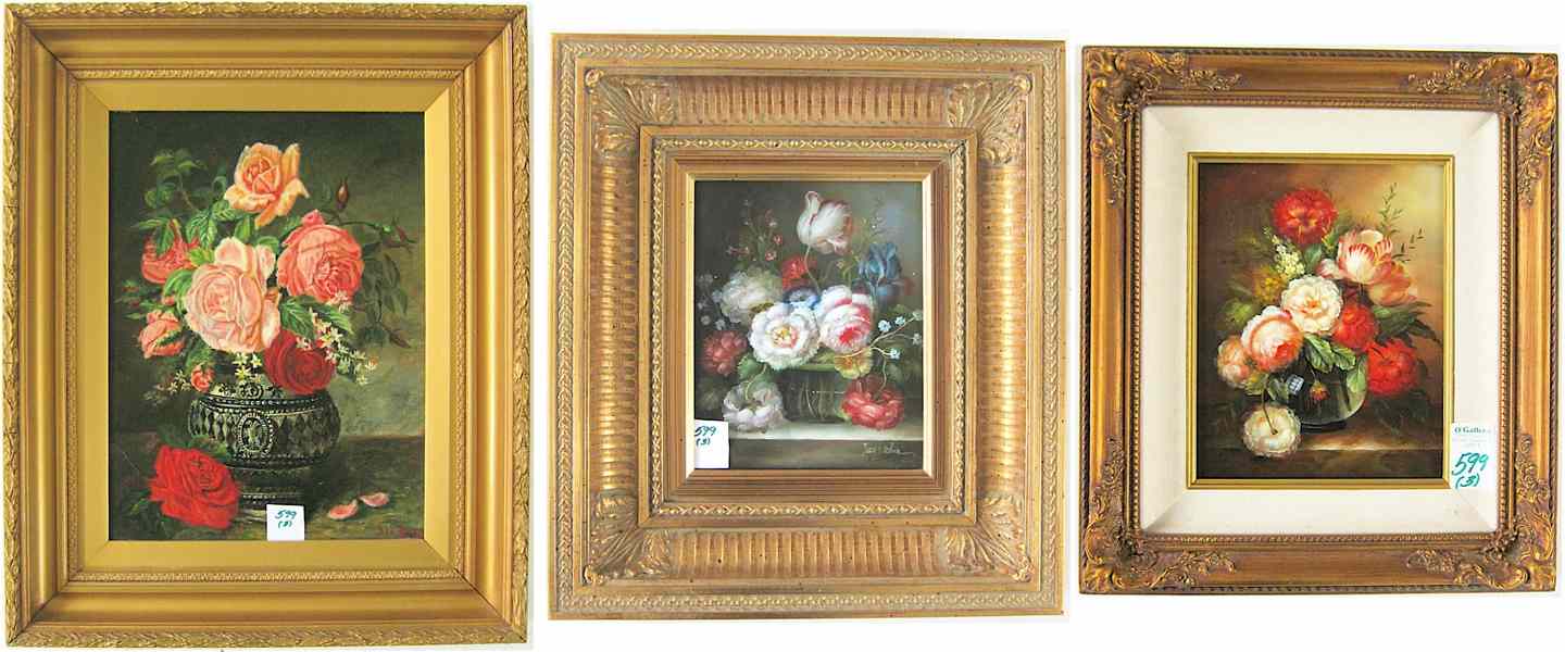 Appraisal: THREE STILL LIFE OIL PAINTINGS R S A Lane signed