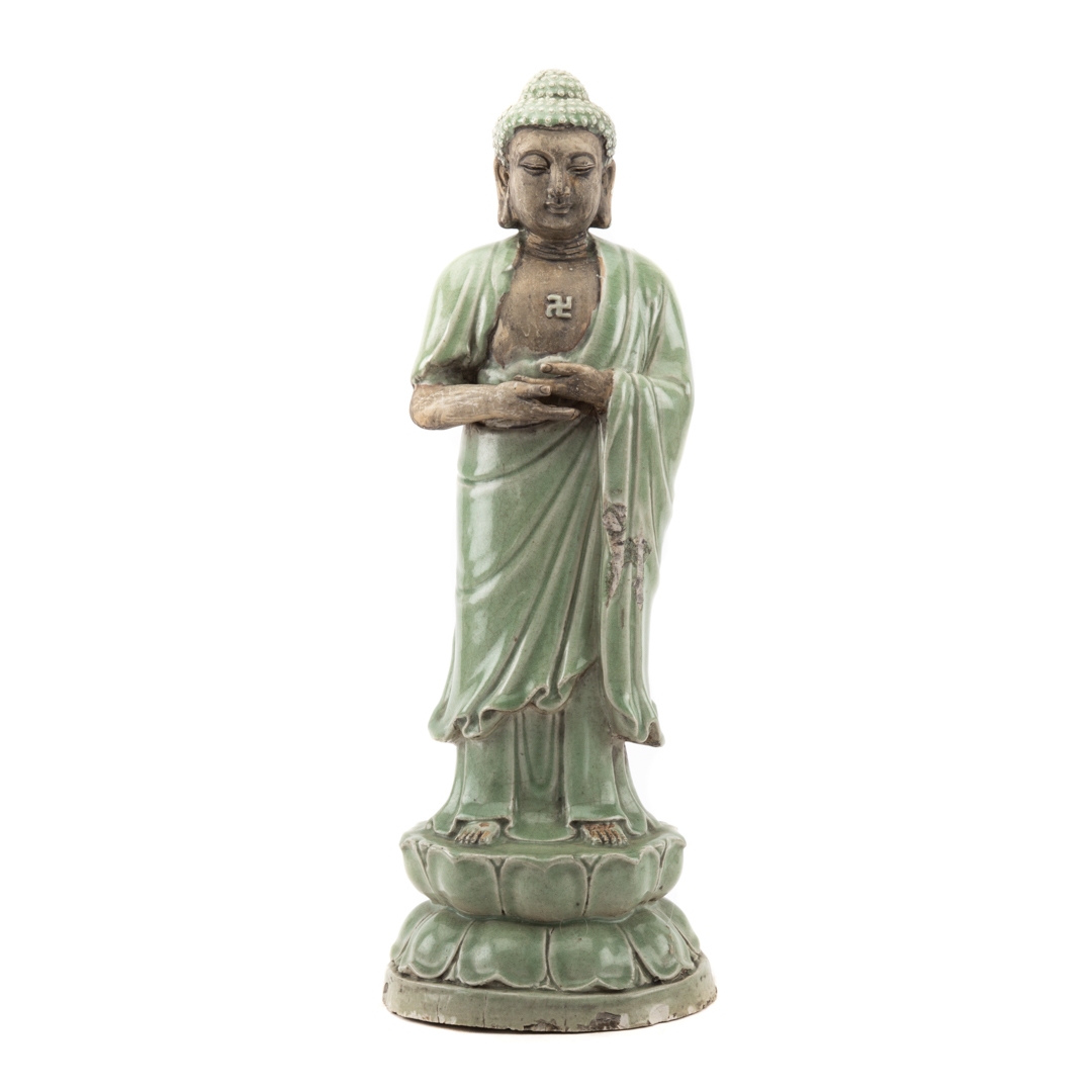 Appraisal: Porcelain Buddah figure with partial celadon glaze in H Condition