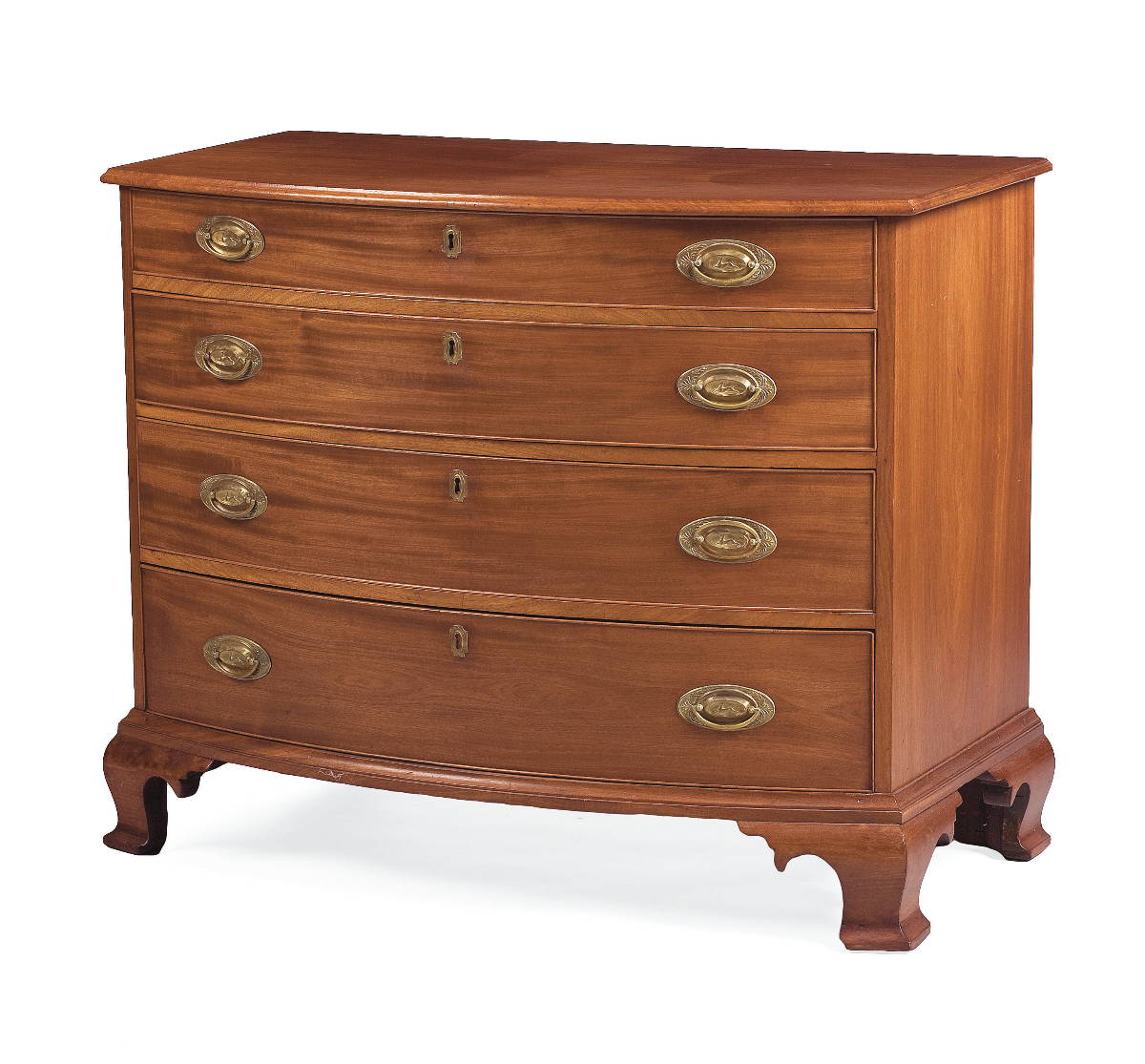 Appraisal: NEW ENGLAND CHIPPENDALE MAHOGANY BOWFRONT CHEST OF DRAWERS Resting on