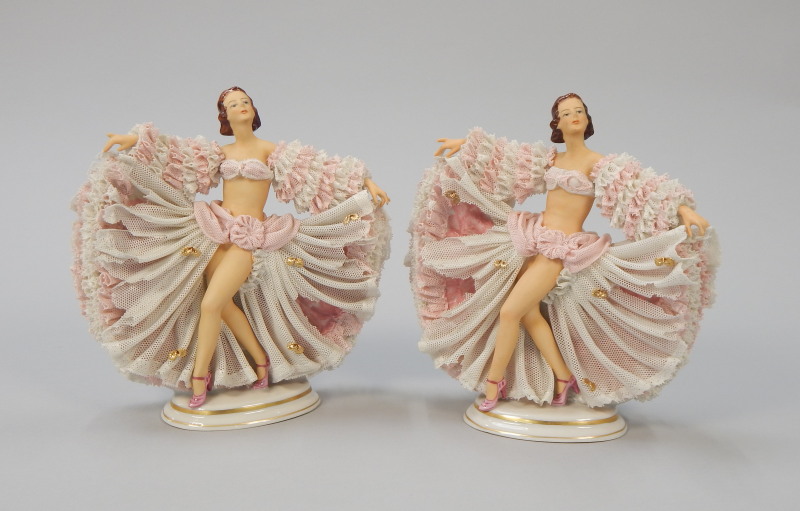 Appraisal: A pair of Dresden porcelain crinoline figures each in the