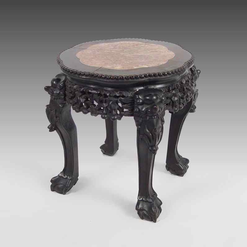 Appraisal: CHINESE MARBLE TOP JARDINIERE STAND Inset marble dragon form legs