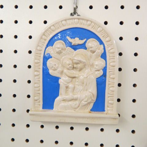 Appraisal: Italian Ceramic Plaque of Madonna Child angels surrounding x