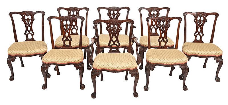 Appraisal: Set of Eight Chippendale Style Dining Chairs th century two