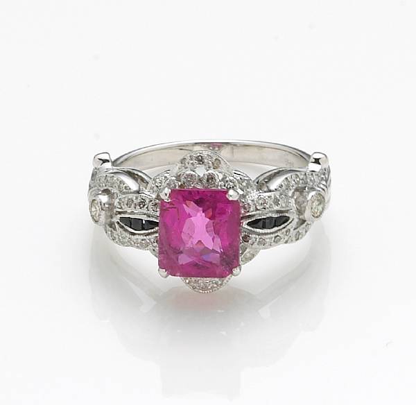 Appraisal: A pink tourmaline diamond black onyx and k white gold