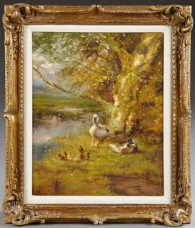 Appraisal: T Wouverman Family of Ducks th c oil on c