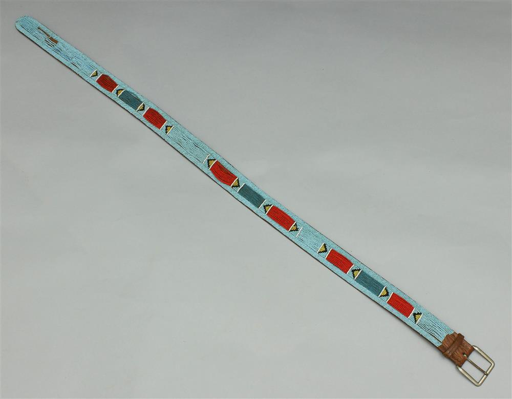 Appraisal: NATIVE AMERICAN BEADED PANEL BELT circa sinew-stitched over hand tooled