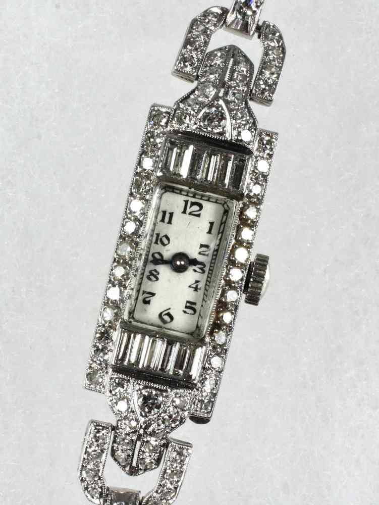 Appraisal: LADY'S WRISTWATCH - Art Deco diamond and platinum wristwatch with