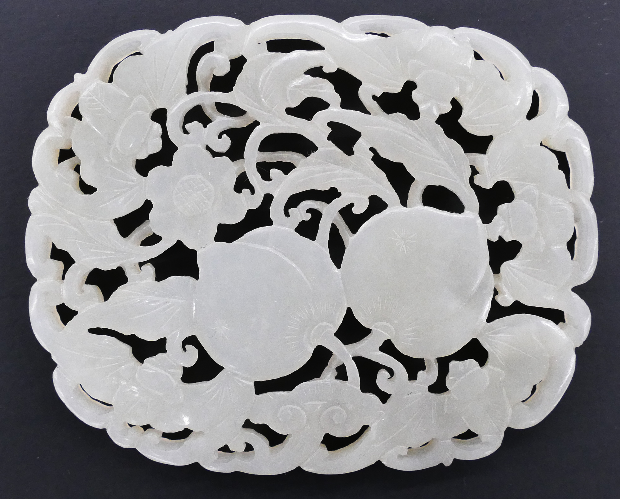 Appraisal: Fine Chinese Qing Jade Peaches Bats Plaque ''x '' Intricately