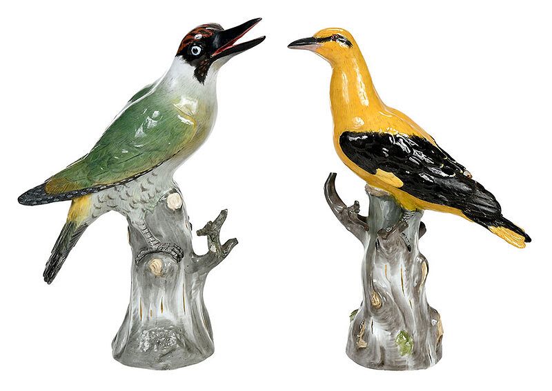 Appraisal: Two Meissen Hand Painted Porcelain Bird Figures German late th