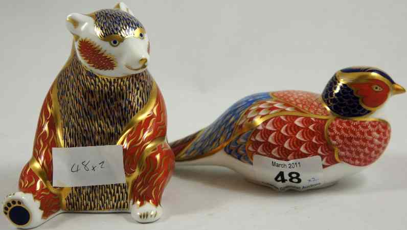 Appraisal: Royal Crown Derby Paperweights Seated Bear and a Pheasant both