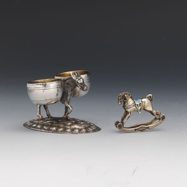 Appraisal: ITALIAN SILVER GOLD WASH AND ENAMEL DONKEY SALT PEPPER CELLAR