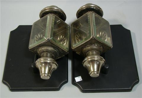 Appraisal: PAIR OF MOUNTED TH CENTURY CAR LANTERNS Now fitted as