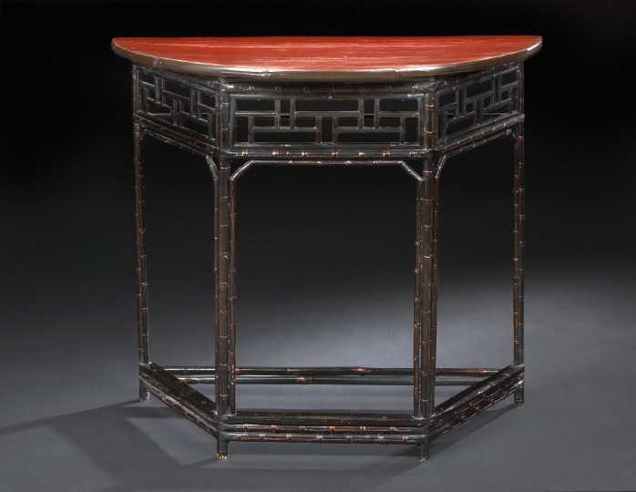 Appraisal: Pair of Ebonized and Polychromed Side Tables in the Brighton