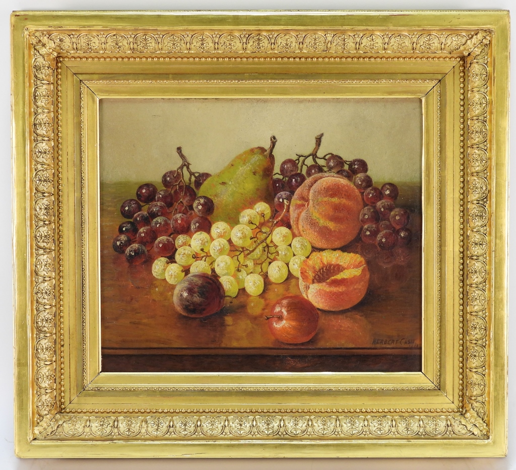 Appraisal: HERBERT CASH FRUIT STILL LIFE PAINTING Massachusetts - Depicts peaches