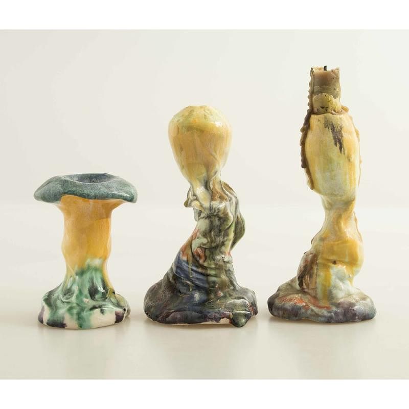 Appraisal: Attributed to Robert Arneson California - Three Ceramic Candlesticks Three