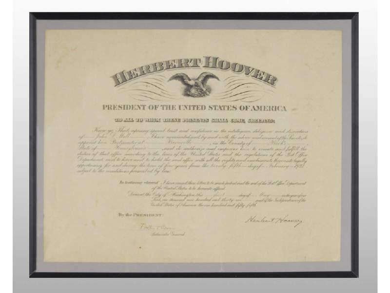 Appraisal: Herbert Hoover U S Presidential Document Description Dated Signed by