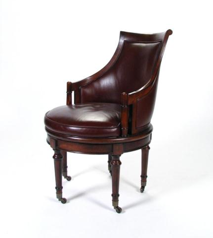 Appraisal: Swivel Brown Leather Upholstered Formal Desk Chair