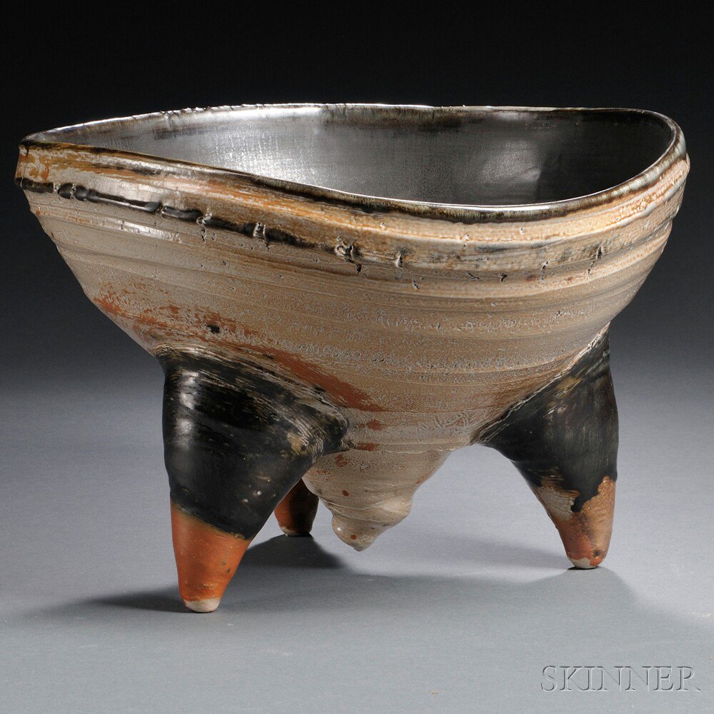 Appraisal: Kris Nelson American b Footed Bowl Wood-fired stoneware Deep funnel-form