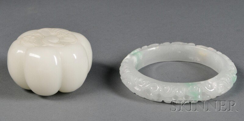 Appraisal: Stone Bangle and Carving of a Pepper China th century