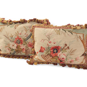 Appraisal: A Pair of Aubusson Tapestry Upholstered Pillows th Century Each