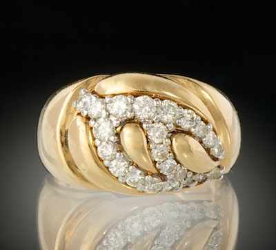 Appraisal: A Ladies' Diamond Cluster Ring k yellow gold bombe ring