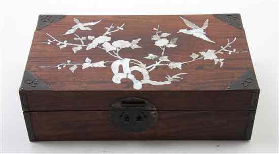 Appraisal: A Huanghuali Document Box having inlaid mother-of-pearl floral decoration Height