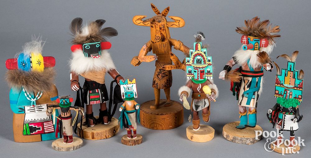 Appraisal: Eight contemporary carved and painted Hopi kachina Group of contemporary