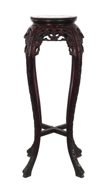 Appraisal: Carved rosewood or mahogany plant stand with inset marble top