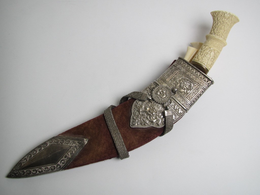 Appraisal: A Persian Kukri the ivory handle carved with goddess above