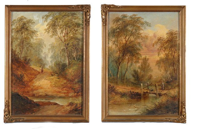 Appraisal: James Howe Carse - Landscapes with Figures pair oil on