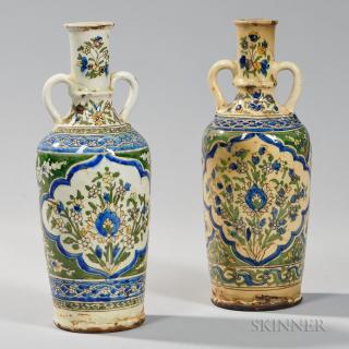 Appraisal: Pair of Glazed Pottery Vases Pair of Glazed Pottery Vases