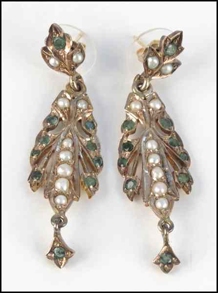 Appraisal: PAIR OF VICTORIAN PEARL AND EMERALD EARRINGS Condition No Specific