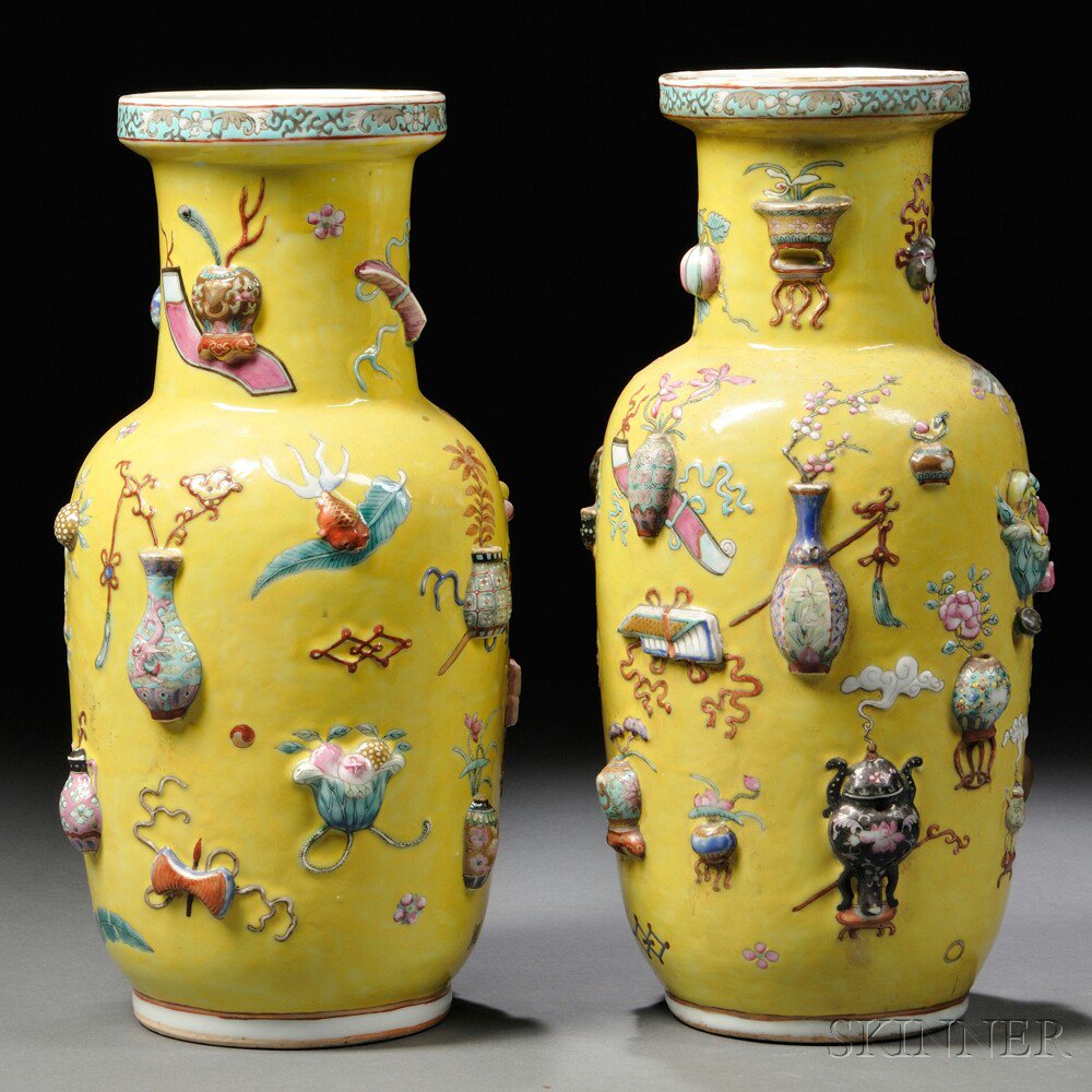 Appraisal: Two Famille Jaune Rouleau Vases China th century or later