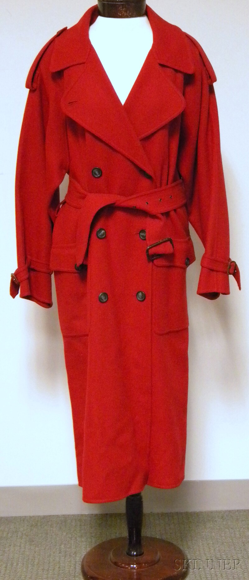 Appraisal: Lady's Salvatore Ferragamo Red Wool Double-breasted Trench Coat with belt