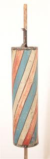 Appraisal: Antique Painted Tin Barber Trade Sign Cylindrical tin with alternating