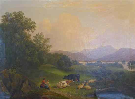 Appraisal: J F pair of oils on canvas Pastoral landscapes one