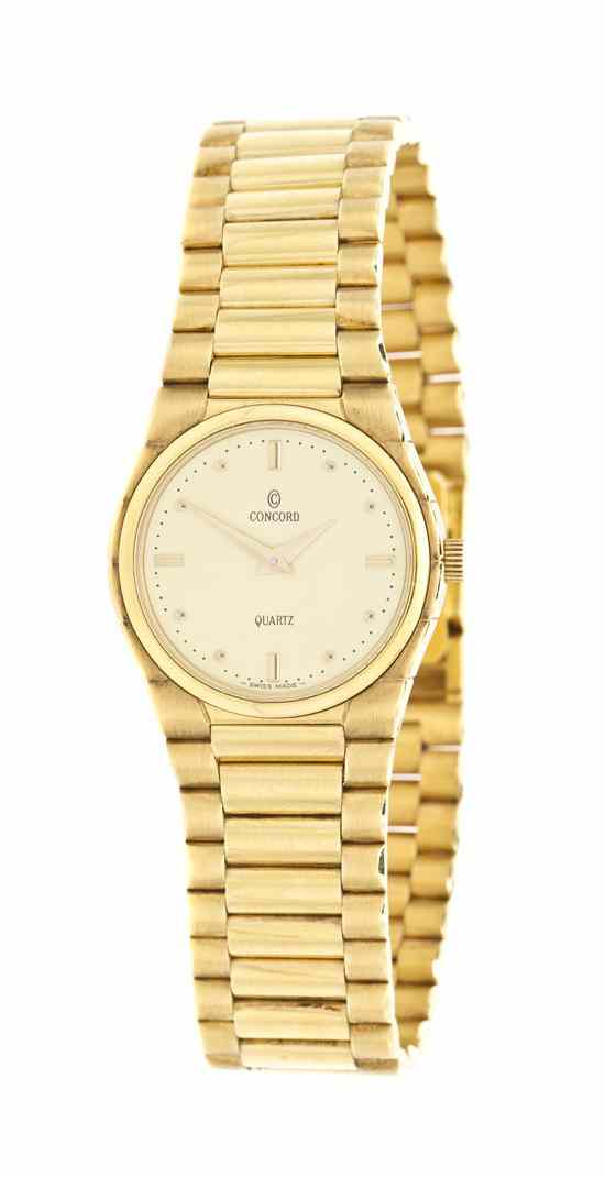 Appraisal: An Karat Yellow Gold Quartz Wristwatch Concord x case dimensions