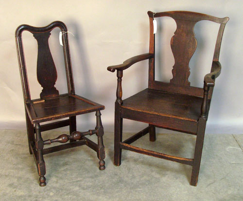 Appraisal: Two English Queen Anne oak dining chairs ca