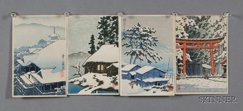 Appraisal: Four Postcard Prints by Hasui various winter scenes very good