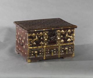 Appraisal: Indian Brass-Bound Rosewood Coffer with the front laid out in