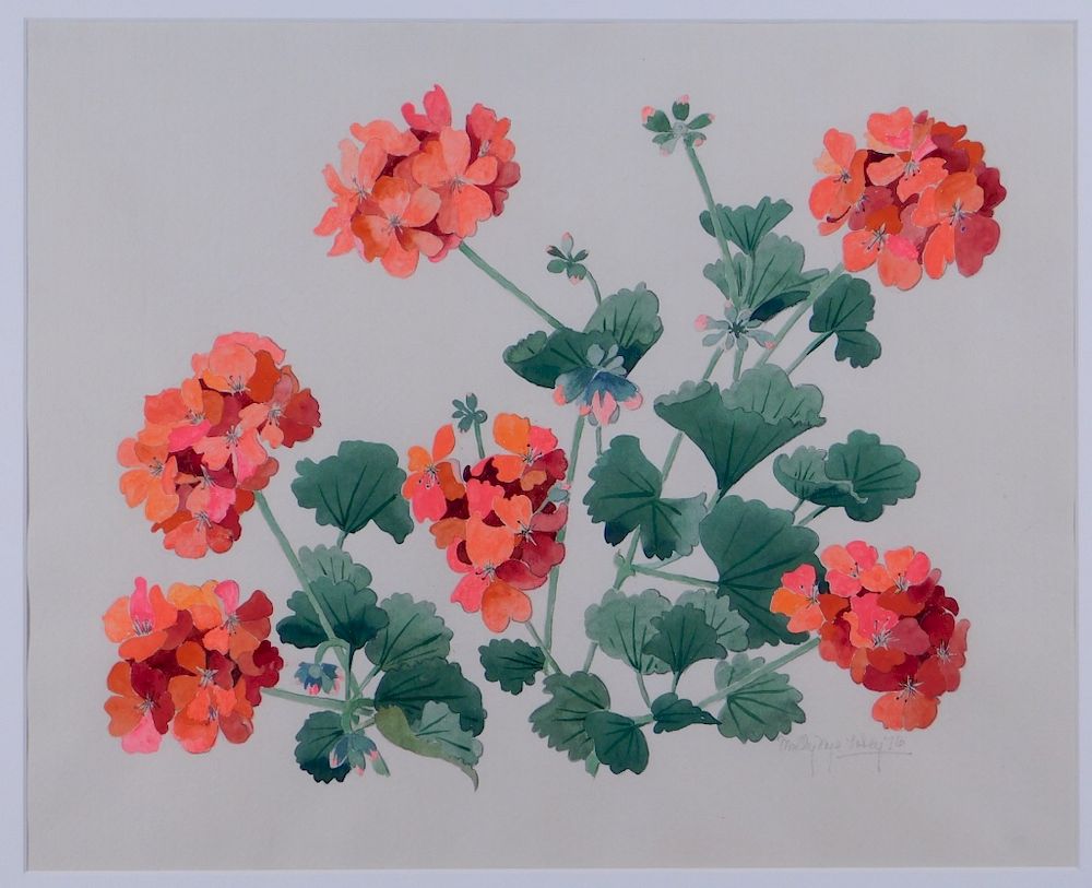 Appraisal: Molly Nye Toby Red Geraniums Still Life Painting Molly Nye