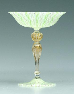 Appraisal: Latticino compote pale green and gilt swirl clear glass post