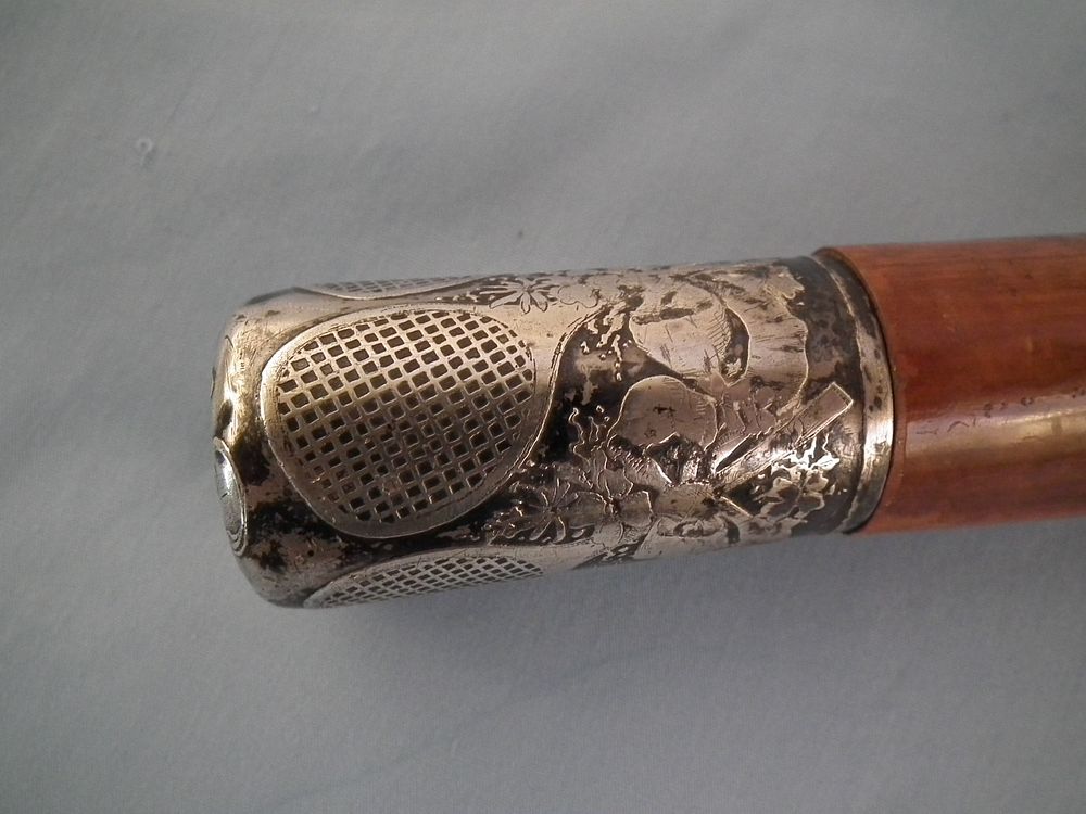 Appraisal: TIFFANY STERLING CANE TENNIS Antique walking stick with cocabola shaft