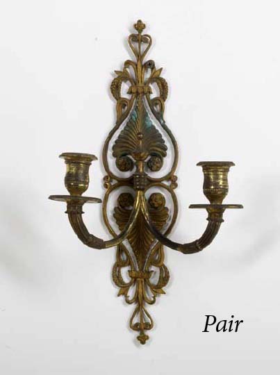 Appraisal: Pair of French Gilt-Lacquered Brass Two-Light Appliques of small size