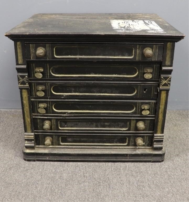 Appraisal: Spool cabinet painted black circa h x w Condition in