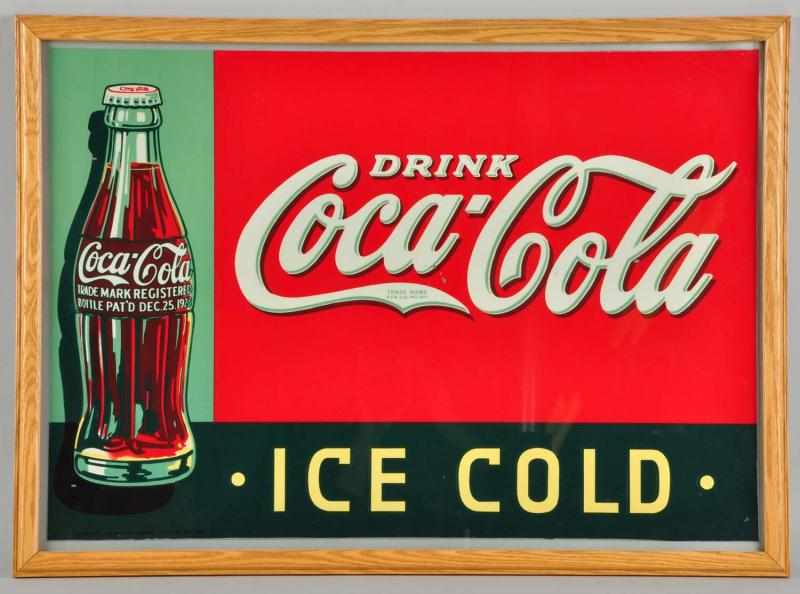 Appraisal: Embossed Tin Coca-Cola Sign Description Framed under glass Nice strong