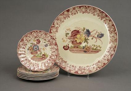 Appraisal: Seven Royal Doulton Transfer-Printed and Polychromed Pottery 'Pomeroy' Pattern Dessert