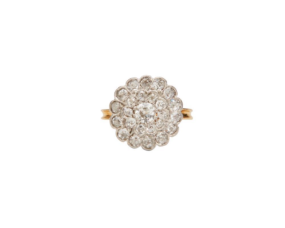 Appraisal: K Gold Platinum and Diamond Ring the platinum-topped-gold mount centering